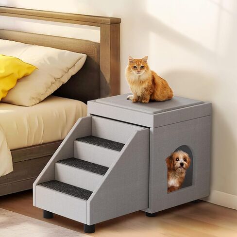 DWVO Foldable Dog Stairs for Small Dogs, Cat Window Perch with Stairs, Dog Steps for High Bed and Couch Hold Up to 230 lbs, Multi-Purpose Pet Bunk Bed with Mats for Puppy, Cats, Grey in Saudi Arabia