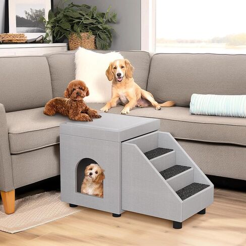 DWVO Foldable Dog Stairs for Small Dogs, Cat Window Perch with Stairs, Dog Steps for High Bed and Couch Hold Up to 230 lbs, Multi-Purpose Pet Bunk Bed with Mats for Puppy, Cats, Grey in Saudi Arabia