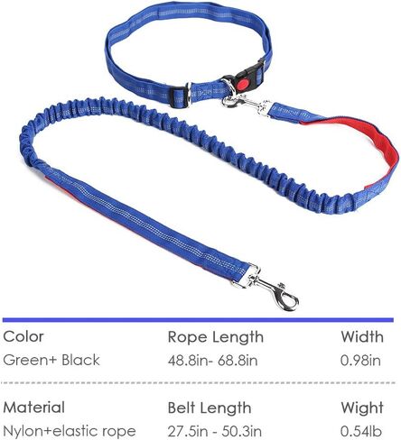 Hands Free Dog Leash, Retractable Dual Handle Bungee Leash, Adjustable Waist Dog Running Belt for Running, Walking, Training, Hiking, Traveling（Blue/Red） in Saudi Arabia