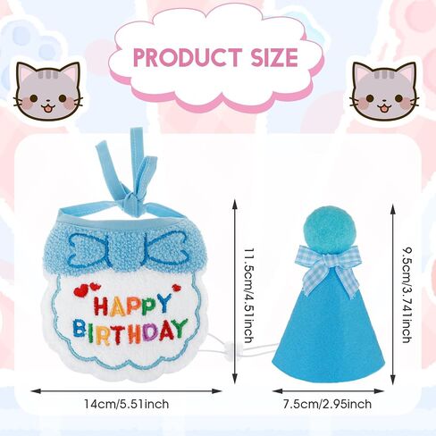 Cat Birthday Hat and Bib, Cat Birthday Bandana Outfit Cat Party Hat Scarf Set Pet Decoration Set for Cat Puppy Kitten Birthday Party Decorations(Blue) in Saudi Arabia
