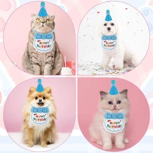 Cat Birthday Hat and Bib, Cat Birthday Bandana Outfit Cat Party Hat Scarf Set Pet Decoration Set for Cat Puppy Kitten Birthday Party Decorations(Blue) in Saudi Arabia