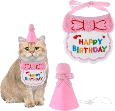 Cat Birthday Hat and Bib, Cat Birthday Bandana Outfit Cat Party Hat Scarf Set Pet Decoration Set for Cat Puppy Kitten Birthday Party Decorations(Blue) in Saudi Arabia