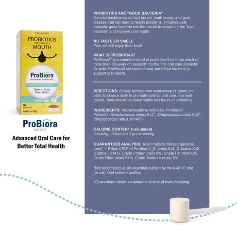 Probiora for Cats | Oral Care Probiotic Supplement | Pet Probiotics to Reduce Bad Breath | Cat Nutritional Supplement for Dental Health | 30 Servings (Jar) (30 Serving (Pack of 1), Jar) in Saudi Arabia
