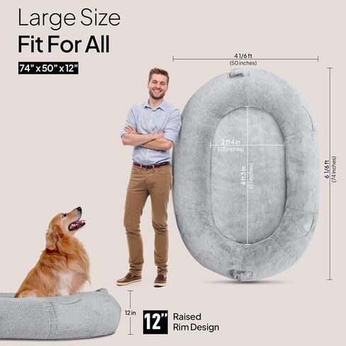 Human Dog Bed for People Large - Bean Bag Adult Size Giant Extra Sized for Kid Waterproof and Washable Anti-Slip Grey 74"" x50 x12 (Grey White) in Saudi Arabia