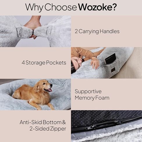 Human Dog Bed for People Large - Bean Bag Adult Size Giant Extra Sized for Kid Waterproof and Washable Anti-Slip Grey 74"" x50 x12 (Grey White) in Saudi Arabia