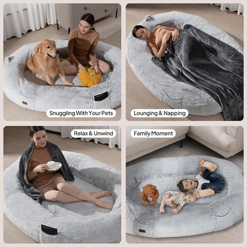 Human Dog Bed for People Large - Bean Bag Adult Size Giant Extra Sized for Kid Waterproof and Washable Anti-Slip Grey 74"" x50 x12 (Grey White) in Saudi Arabia