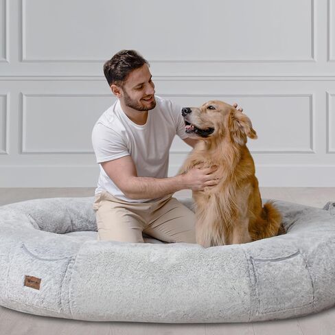 Human Dog Bed for People Large - Bean Bag Adult Size Giant Extra Sized for Kid Waterproof and Washable Anti-Slip Grey 74"" x50 x12 (Grey White) in Saudi Arabia