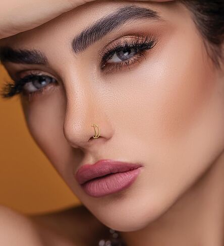 حلقة أنف مزدوجة 316L من الفولاذ الجراحي 16 جرام/18 جرام مجوهرات ثقب الأنف حلقة شفة مفصلية (16 جم (1.2 مم) - 8 مم، طوق أنف مزدوج ذهبي تشيكوسلوفاكيا) in Kuwait