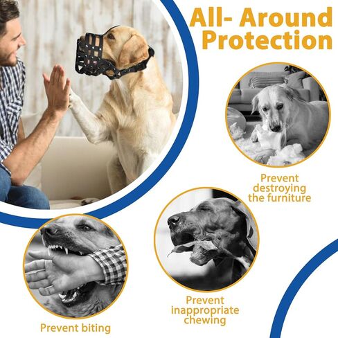 BARKLESS Dog Muzzle, Soft PVC Basket Muzzle for Medium Large Sized Dogs with Long Snout, Breathable Muzzle to Prevent Biting, Scavenging for Doberman, German Shepherd, Aggressive Breeds, Grooming in Saudi Arabia
