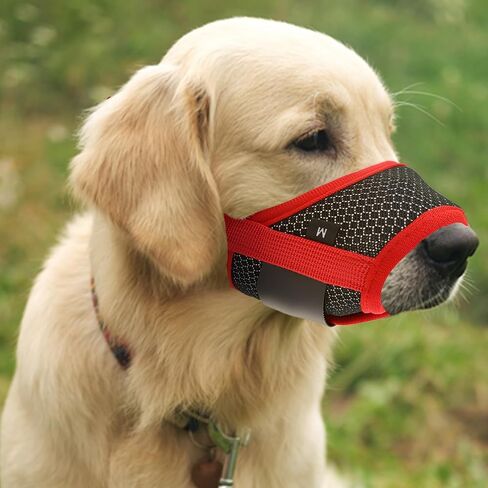 Dog Muzzle Soft Nylon Muzzle Breathable Pets Muzzle Anti Barking Biting and Chewing Comfortable Mesh Soft Fabric Muzzle Adjustable Strap for Small Dogs (Red) in Saudi Arabia