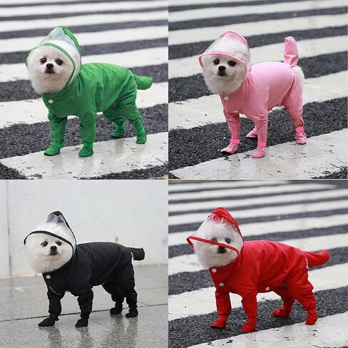 Zunea Waterproof Dog Raincoat with Hood for Small Dogs Rain Poncho Jumpsuit with Rain Boots Puppy Hooded Slicker Rainwear Four-legged Pet Rain Jacket for Walking Pink M in Saudi Arabia