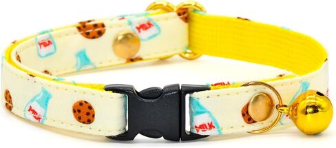Foodie Cat Collar, Safety Breakaway Kitten Collar, Milk & Cookie Yellow Background, XXS (6" - 10") in Saudi Arabia