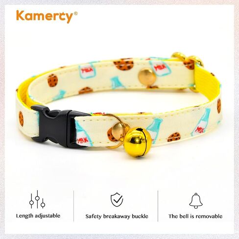 Foodie Cat Collar, Safety Breakaway Kitten Collar, Milk & Cookie Yellow Background, XXS (6" - 10") in Saudi Arabia