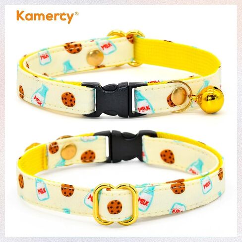 Foodie Cat Collar, Safety Breakaway Kitten Collar, Milk & Cookie Yellow Background, XXS (6" - 10") in Saudi Arabia