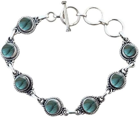925 Silver Overlay Bracelet Natural 7MM Round Gemstone Adjustable Link Bracelet For Women's Jewelry Gift Item By Samadorne (moonstone) in Saudi Arabia