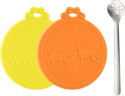 Pet Food Can Cover Silicone Can Lids for Dog and Cat Food，Universal Size,One fit 3 Standard Size Food Cans Pet Can Covers (Pack of 2 (Yellow + Orange)) in Saudi Arabia