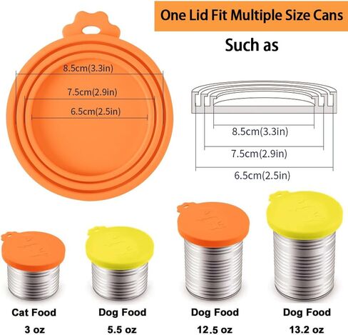 Pet Food Can Cover Silicone Can Lids for Dog and Cat Food，Universal Size,One fit 3 Standard Size Food Cans Pet Can Covers (Pack of 2 (Yellow + Orange)) in Saudi Arabia