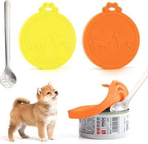 Pet Food Can Cover Silicone Can Lids for Dog and Cat Food，Universal Size,One fit 3 Standard Size Food Cans Pet Can Covers (Pack of 2 (Yellow + Orange)) in Saudi Arabia