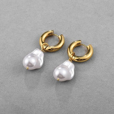 Pearl Hoop Earrings for Women Gold Pearl Earrings Baroque Baroque Pearl Drop Earrings Dainty White Pearl Earrings Wedding Jewelry Gifts in Saudi Arabia