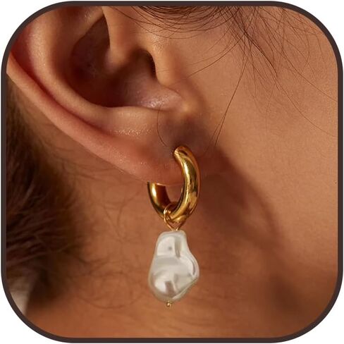 Pearl Hoop Earrings for Women Gold Pearl Earrings Baroque Baroque Pearl Drop Earrings Dainty White Pearl Earrings Wedding Jewelry Gifts in Saudi Arabia