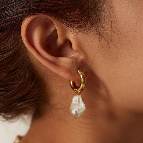 Pearl Hoop Earrings for Women Gold Pearl Earrings Baroque Baroque Pearl Drop Earrings Dainty White Pearl Earrings Wedding Jewelry Gifts in Saudi Arabia