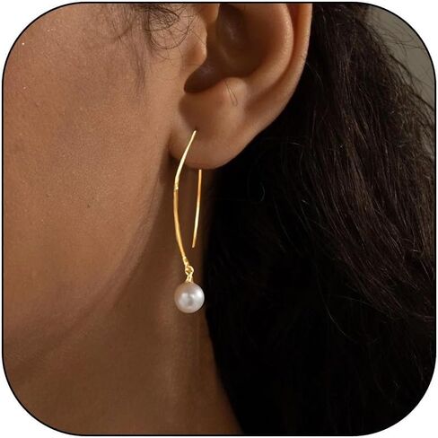Pearl Hoop Earrings for Women Gold Pearl Earrings Baroque Baroque Pearl Drop Earrings Dainty White Pearl Earrings Wedding Jewelry Gifts in Saudi Arabia