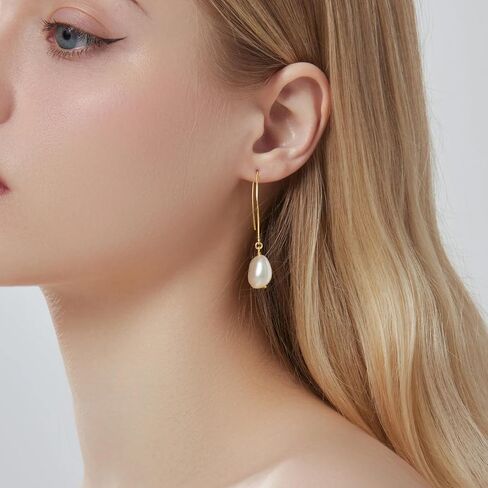 Pearl Hoop Earrings for Women Gold Pearl Earrings Baroque Baroque Pearl Drop Earrings Dainty White Pearl Earrings Wedding Jewelry Gifts in Saudi Arabia