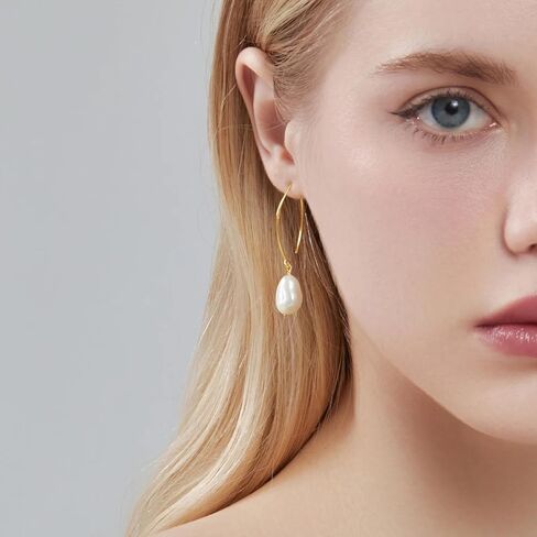 Pearl Hoop Earrings for Women Gold Pearl Earrings Baroque Baroque Pearl Drop Earrings Dainty White Pearl Earrings Wedding Jewelry Gifts in Saudi Arabia