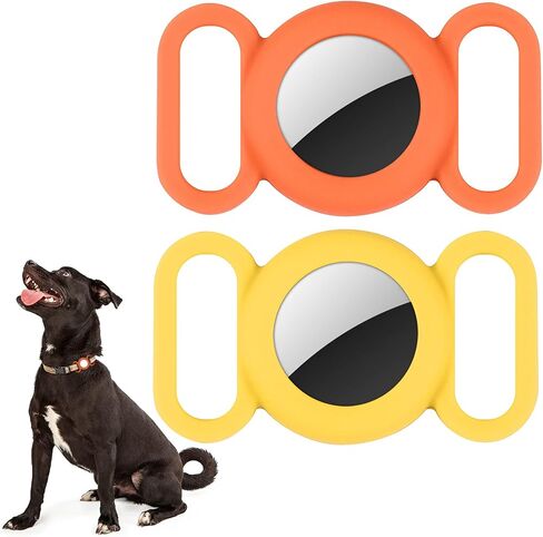 Airtag Dog Collar,Silicone Case for GPS Tracking Finder,Protective Cover Compatible with Apple Airtag,Safety and Anti-Lost,Dog Collar Cat Loop Holder Pet Accessories (Orange-Yellow) in Saudi Arabia