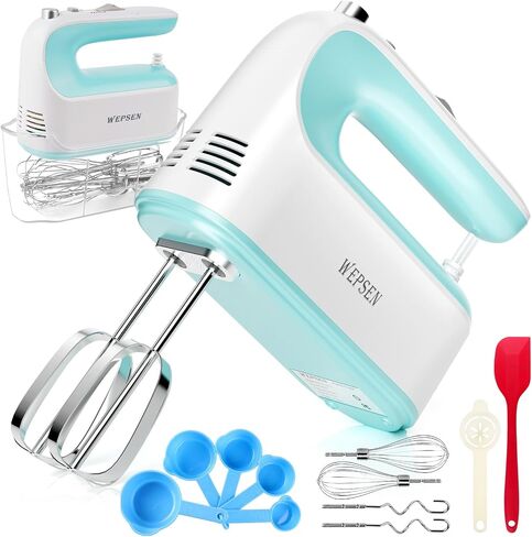 Hand Mixer, 380W Electric Hand Mixer 5-Speeds Electric Mixer with 6 Stainless Steel Whisk Beater Attachments, Snap-On Storage Case, Measuring Cups, Electric Handheld Cake Mixers for Baking Supplies in Saudi Arabia