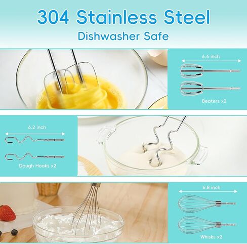 Hand Mixer, 380W Electric Hand Mixer 5-Speeds Electric Mixer with 6 Stainless Steel Whisk Beater Attachments, Snap-On Storage Case, Measuring Cups, Electric Handheld Cake Mixers for Baking Supplies in Saudi Arabia