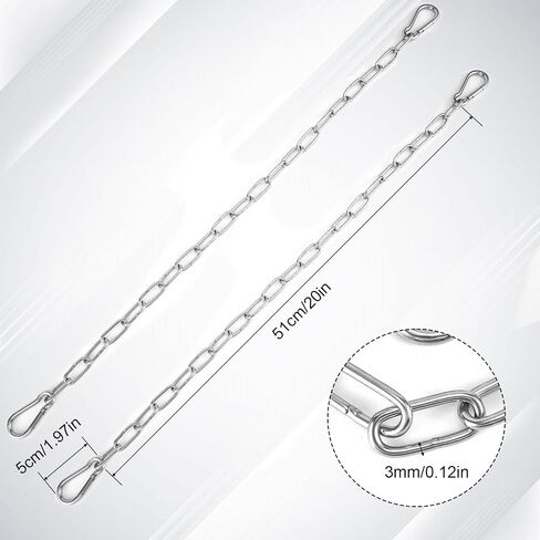 2pcs Gate Chain Links, 20 Inch Stainless Steel Outdoor Gate Chain Lock with Carabiners Security Gate Latch Chain Lock for Outside Fence, Yard, Barn, Horse, Goat, Dog Stall (Silver, 3mm Thick) in Saudi Arabia