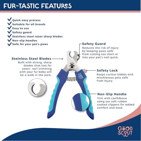 Good Scout Small Pet Nail Clippers, Best Dog Nail Trimmers & Cat Nail Trimmers, Non-Slip Handle Canine Nail Clippers with Stainless Steel Strong Blades for Quick & Easy Nail Trimming, 4.9-Inch in Saudi Arabia