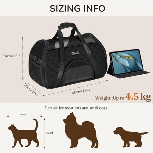 Pecute Cat Carrier Soft, Pet Carrier Airline Approved, Small Dog Carriers Puppy Carrier Lightweight, Breathable, Cat Travel Bag, Large Cat Carrier Travel Puppy Carrier up to 10lbs (Black) in Saudi Arabia