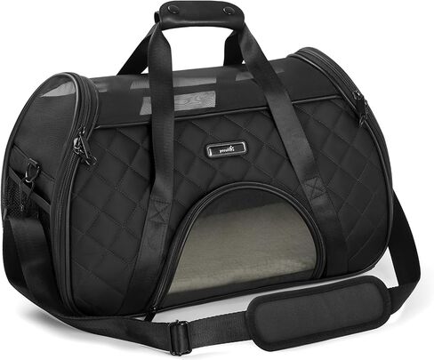 Pecute Cat Carrier Soft، حامل الحيوانات الأليفة المعتمد من شركة الطيران، حاملات الكلاب الصغيرة، حامل الجرو خفيف الوزن، قابل للتنفس، حقيبة سفر للقطط، حامل كبير للقطط، حامل جرو للسفر يصل إلى 10 رطل (أسود) in Kuwait