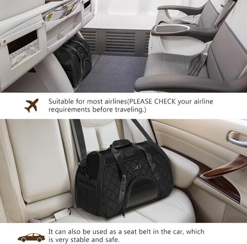 Pecute Cat Carrier Soft, Pet Carrier Airline Approved, Small Dog Carriers Puppy Carrier Lightweight, Breathable, Cat Travel Bag, Large Cat Carrier Travel Puppy Carrier up to 10lbs (Black) in Saudi Arabia