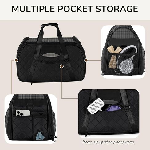 Pecute Cat Carrier Soft، حامل الحيوانات الأليفة المعتمد من شركة الطيران، حاملات الكلاب الصغيرة، حامل الجرو خفيف الوزن، قابل للتنفس، حقيبة سفر للقطط، حامل كبير للقطط، حامل جرو للسفر يصل إلى 10 رطل (أسود) in Kuwait
