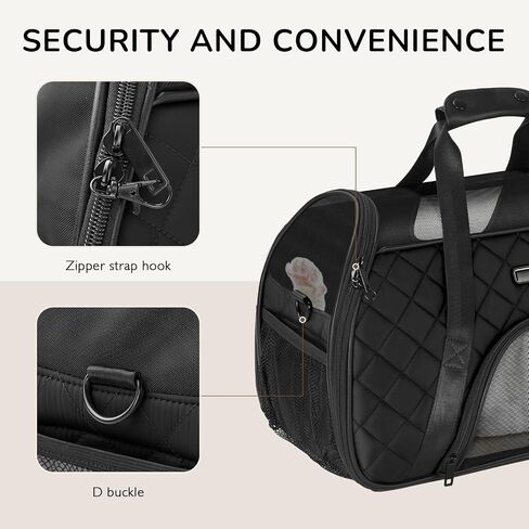 Pecute Cat Carrier Soft، حامل الحيوانات الأليفة المعتمد من شركة الطيران، حاملات الكلاب الصغيرة، حامل الجرو خفيف الوزن، قابل للتنفس، حقيبة سفر للقطط، حامل كبير للقطط، حامل جرو للسفر يصل إلى 10 رطل (أسود) in Kuwait
