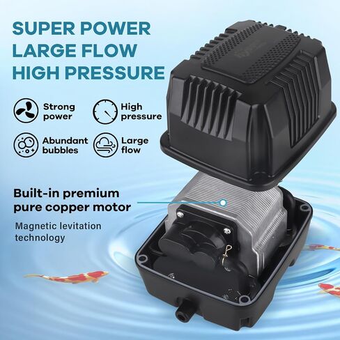 مضخة هواء خطية من hygger Pond Aerator مضخة هواء خزان تجاري قوي وهادئ للبركة تصل إلى 10000 جالون لتهوية البركة ومعالجة النفايات ومزرعة الأسماك المائية وحوض السمك ومطعم المأكولات البحرية in Kuwait