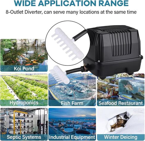 مضخة هواء خطية من hygger Pond Aerator مضخة هواء خزان تجاري قوي وهادئ للبركة تصل إلى 10000 جالون لتهوية البركة ومعالجة النفايات ومزرعة الأسماك المائية وحوض السمك ومطعم المأكولات البحرية in Kuwait