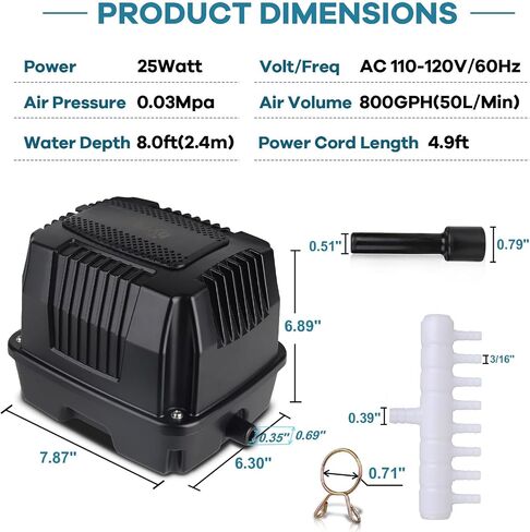 مضخة هواء خطية من hygger Pond Aerator مضخة هواء خزان تجاري قوي وهادئ للبركة تصل إلى 10000 جالون لتهوية البركة ومعالجة النفايات ومزرعة الأسماك المائية وحوض السمك ومطعم المأكولات البحرية in Kuwait