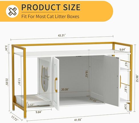 Snughome Cat Litter Box Enclosure, Modern Cat Litter Box Furniture, Hidden Litter Box with Litter Catcher/Storage Shelves, Cat Washroom Cat House Side End Table Entryway Bench for Living Room, White in Kuwait