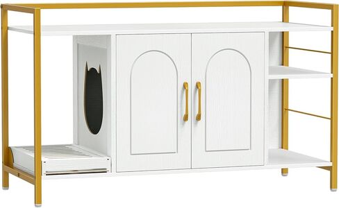 Snughome Cat Litter Box Enclosure, Modern Cat Litter Box Furniture, Hidden Litter Box with Litter Catcher/Storage Shelves, Cat Washroom Cat House Side End Table Entryway Bench for Living Room, White in Kuwait