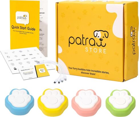 Patraw Rechargeable Dog Buttons Talk – Dog Buttons for Communication – 4-Pcs Recordable Button Set – Voice Recording Button Set – Cat and Dog Speaking Buttons for Training in Saudi Arabia