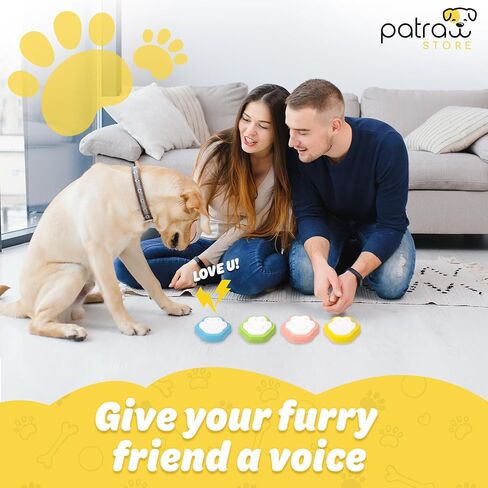 Patraw Rechargeable Dog Buttons Talk – Dog Buttons for Communication – 4-Pcs Recordable Button Set – Voice Recording Button Set – Cat and Dog Speaking Buttons for Training in Saudi Arabia