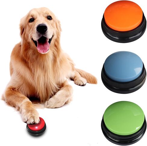 أزرار للكلاب للاتصال، 4 أزرار تسجيل صوتي ملونة، طنان تدريب الكلاب الأليفة، زر صغير واضح للتحدث لمدة 30 ثانية، تسجيل وتشغيل مضحك للكلاب والقطط (الحجم: 3.54 × 1.57 بوصة) in Kuwait