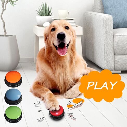 أزرار للكلاب للاتصال، 4 أزرار تسجيل صوتي ملونة، طنان تدريب الكلاب الأليفة، زر صغير واضح للتحدث لمدة 30 ثانية، تسجيل وتشغيل مضحك للكلاب والقطط (الحجم: 3.54 × 1.57 بوصة) in Kuwait