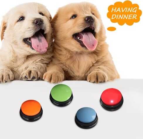 أزرار للكلاب للاتصال، 4 أزرار تسجيل صوتي ملونة، طنان تدريب الكلاب الأليفة، زر صغير واضح للتحدث لمدة 30 ثانية، تسجيل وتشغيل مضحك للكلاب والقطط (الحجم: 3.54 × 1.57 بوصة) in Kuwait