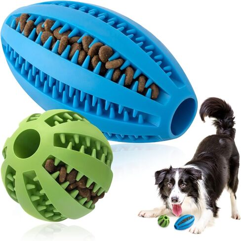2 Pack Dogs Teething Chew Balls, Interactive Puzzle Dogs Toys for Clean Teeth and Training, Dog Balls for Puppy & Medium Dog (1 Blue +1 Green) in Saudi Arabia