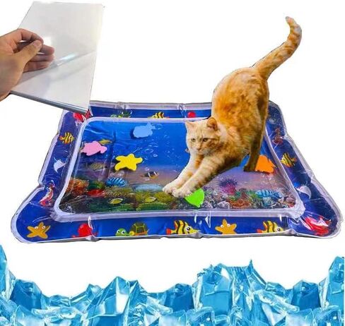 Upgraded Thickened Cat and Dog Water Play Mat with PVC Scratch protrctor Last for at Least 59'59 mins for Playful cat, (Square, Medium) in Saudi Arabia